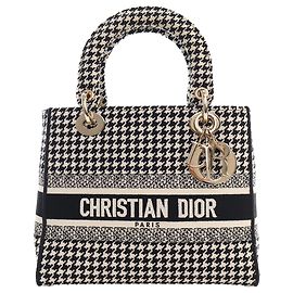 Dior Black Medium Embroidered Canvas Houndstooth Lady D Lite