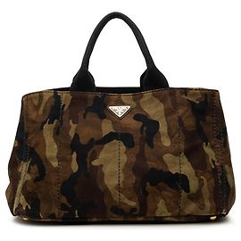 Prada Bolso Tote Grande de Lona Canapa Camouflage Stampata Marrón