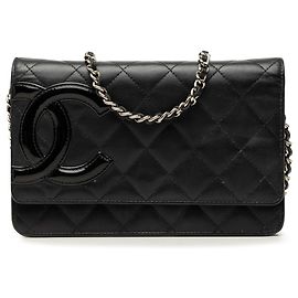 Chanel Cambon Ligne Wallet On Chain aus schwarzem gestepptem Lammleder