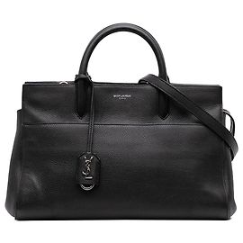 Saint Laurent Black Small Grained Calfskin Cabas Rive Gauche Satchel