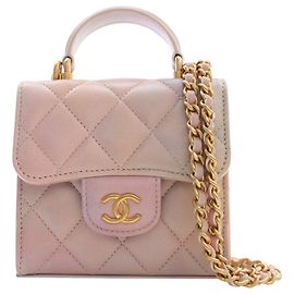 Portamonete a patta con manico superiore Chanel Pink CC Ombre in pelle d'agnello con catena