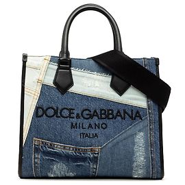 Borsa Shopper Dolce & Gabbana in Denim Blu Patchwork Logo