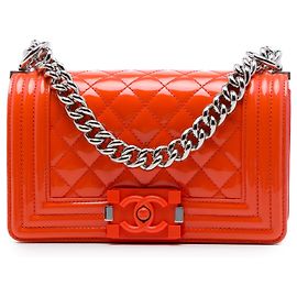 Chanel Orange Small Quilted Patent and Acrylic Boy Flap
