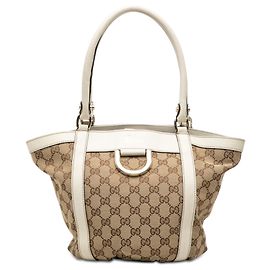 Bolso de mano Gucci Abbey D Ring de lona GG beige