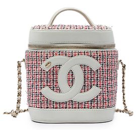Estojo de Maquilhagem Chanel em Tweed Vermelho e Pele de Cordeiro CC