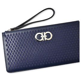 Salvatore Ferragamo Clutch aus Leder in Navy