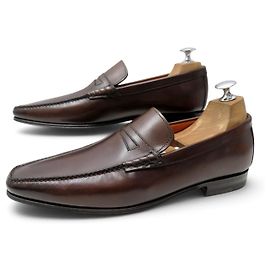 NUOVE SCARPE SANTONI MOCASSINI PENNY 6.5 IT 41.5 IN PELLE MARRONE LOAFERS