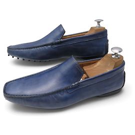 NEW SANTONI SHOES SAINT TROPEZ LOAFERS 6.5 40.5 PATINA LEATHER + BOX