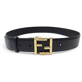 NEW FENDI BELT FF LOGO BUCKLE CALF SKIN 8C0649 BLACK LEATHER T80 BLACK BELT
