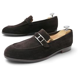 Hermès NUEVOS MOCASINES HERMES MONTEREY 41.5 GAMUZA MARRÓN HEBILLA BEHAPI SUEDE LOAFER