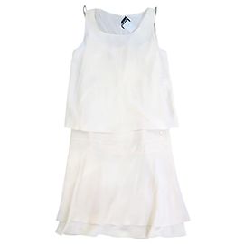 CHANEL TRÄGERKLEID UND TOP SET P20844V11929 M 38 AUS CREMEFARBENER SEIDE