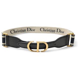 CINTURÓN CHRISTIAN DIOR NUEVO EN LONA Y CUERO NEGRO HEBILLA LOGO CD T80 BELT