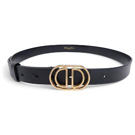 CINTURA CHRISTIAN DIOR FIBBIA DORATA LOGO CD T75 IN PELLE NERA