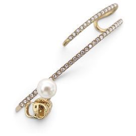 ORECCHINO SINGOLO DIOR CD NUOVO PERLA STRASS METALLO DORATO