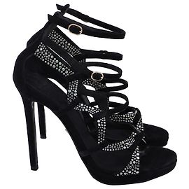 Sandalias gladiador Versace en ante negro con cristales