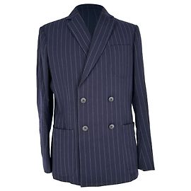 Blazer doppiopetto a righe Giorgio Armani in lana blu navy