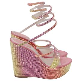 Rene Caovilla Sandali compensati René Caovilla Cleo Tropical Wrap in paillettes rosa