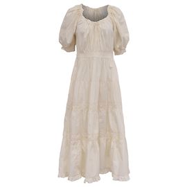 Abito midi a balze con maniche a sbuffo Ulla Johnson in cotone crema