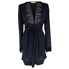 Stella Mc Cartney Vestido bordado con cuello en V Stella McCartney en seda azul marino