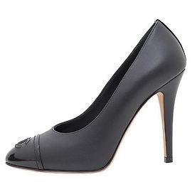 Chanel Black Leather Patent Pumps Women Shoes