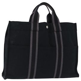 Hermès HERMES Fourre Tout MM Hand Bag Canvas Black Silver