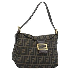FENDI Zucca Canvas Mamma Baguette Shoulder Bag Brown Black