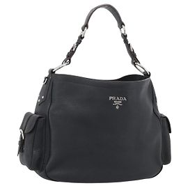 Sac à bandoulière PRADA en cuir Vittero Dino Noir Argent