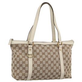 GUCCI GG Canvas Abbey Hand Bag Beige Gold Tone 141470