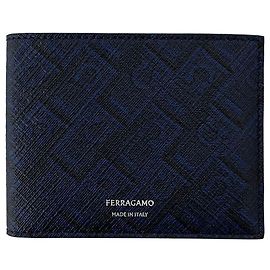 Salvatore Ferragamo Portafoglio Monogramma Logo Print Blu Scuro Navy Nero