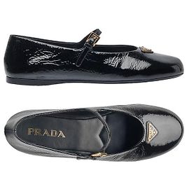 Prada Ballerine in vernice Nappalak con logo Triangle Nero