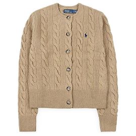Ralph Lauren Cárdigan de punto trenzado con logotipo bordado para mujer (Beige)