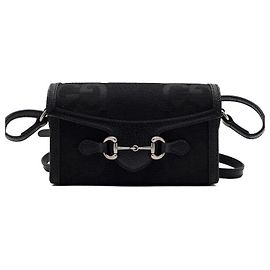 Gucci Mini borsa a tracolla Horsebit in canvas GG nero