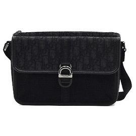 Dior Black Oblique Schultertasche mit Klappe und Reißverschluss für Herren