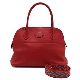 Hermès Saco Tote Red Swift Bolide com Hardware Prateado e Alça de Ombro em Tecido