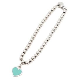 Tiffany & Co Bracciale a perle con ciondolo a cuore blu Return to Tiffany in argento da donna