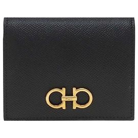 Salvatore Ferragamo Cartera compacta Double Gancini dorada negra