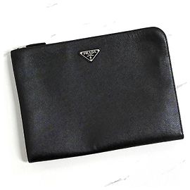 Prada Borsa Pochette per Documenti Saffiano Nera
