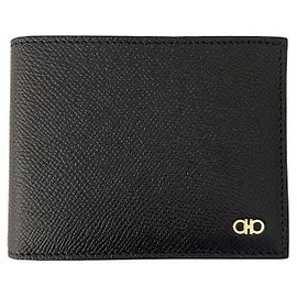 Salvatore Ferragamo Portafoglio Gold Double Gancini Black