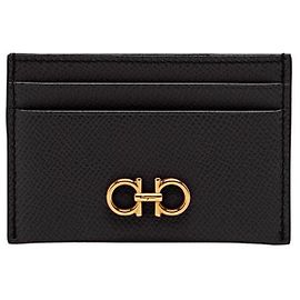 Salvatore Ferragamo Portacarte Double Gancini Dorato Nero