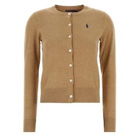 Ralph Lauren Cardigan mit Rundhalsausschnitt und gesticktem Pony-Logo Camel