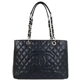 Chanel Bolsa de Aba Grand Shopping Tool Medium Preta Prata