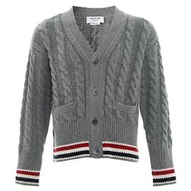 Thom Browne Cardigã de lã com decote em V e riscas RWB para bebé com tranças