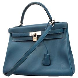 Hermès Borsa Hermes Kelly 32 Verso Evercolor Deep Blue