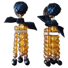Autre Marque Pendientes colgantes vintage de cuentas de vidrio y terciopelo