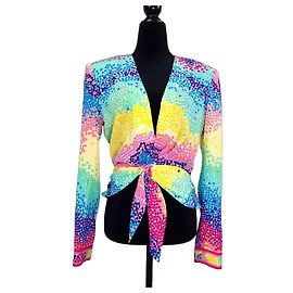 Leonard Paris Rainbow Polka Dot Silk Blouse S/S 2020