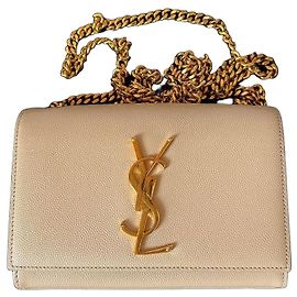 Borsa a tracolla Saint Laurent Kate Monogram in pelle grana beige