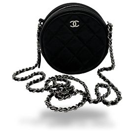 Chanel Handle with Care Round Vanity Case with Chain Quilted Caviar Small