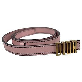 Christian Dior Pink Leather Slim Belt with Gold Logo