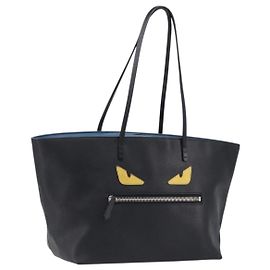 FENDI Tote Bag Leder Schwarz Silber Auth bs36971