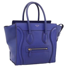 Céline Borsa a mano CELINE Luggage Micro Shopper in pelle blu e oro Auth 201981A